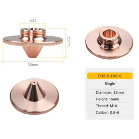 Bép cắt laser nón SD – Đơn/đôi M14, D32, 0.8 – 10mm (Sử dụng cắt 2D các loại đầu cắt Raytools BT240/BM110/BM109/BM111)